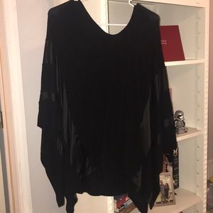 Black sweater-like hoodie with faux leather panels